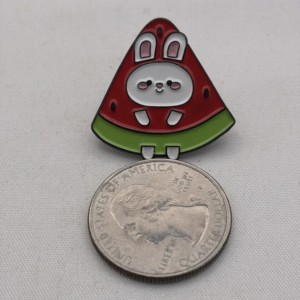 Cute Bunny Rabbit Watermelon Fruit Lapel Hat Pin